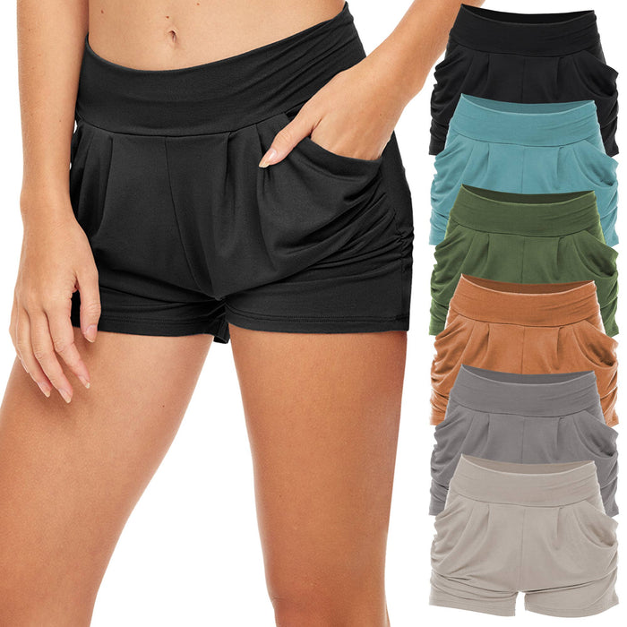 6 Pack Women's High Waisted Harem Shorts with Pockets