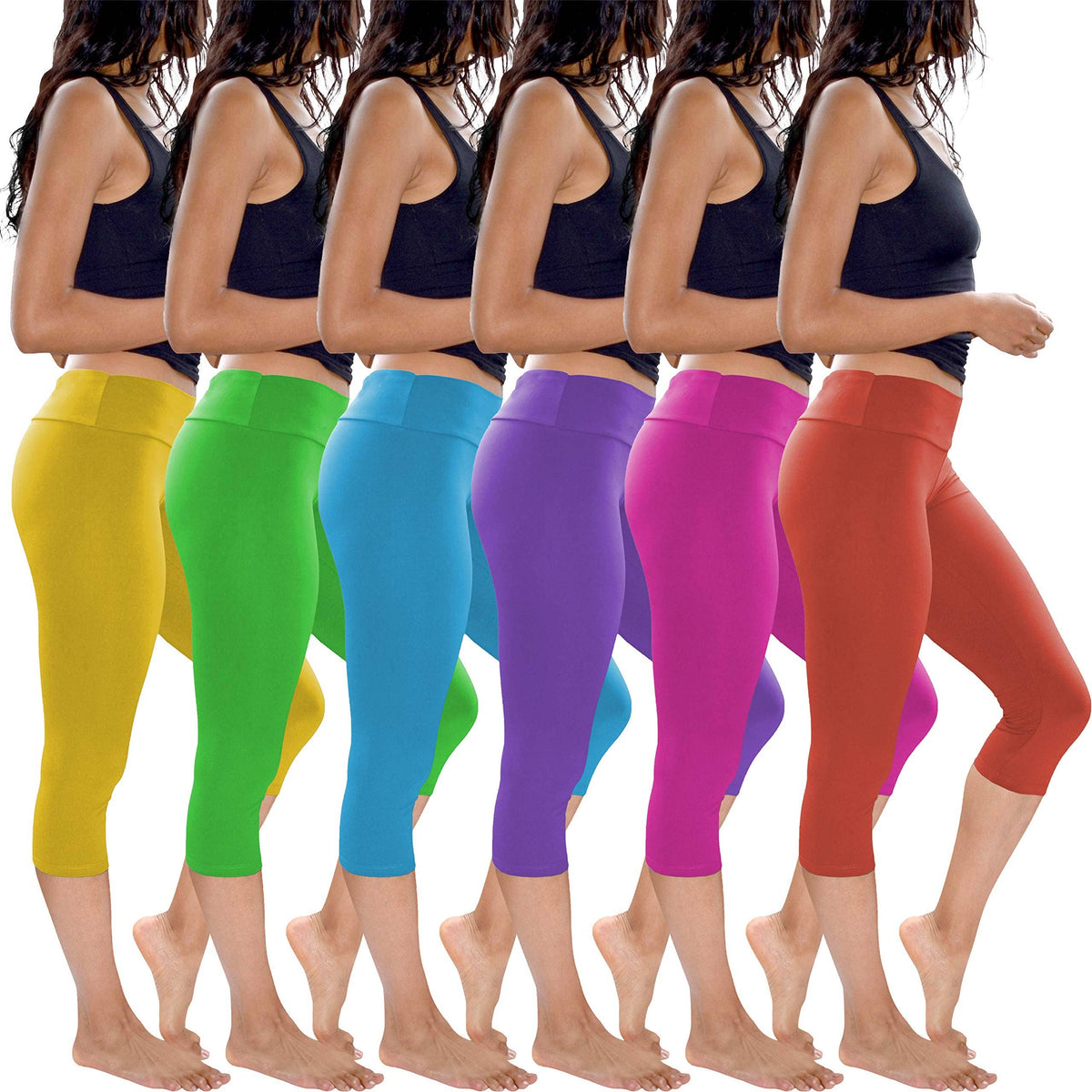 Womens 3 Pack & 6 Pack Buttery Soft Brushed Active Stretch Yoga Cropped Capri Skinny Pant Leggings