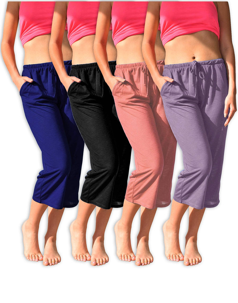 4 Pack Women's Casual Poly-Slub Capri-Length Lounge Pants