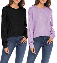 Sexy Basics Women's Long-Sleeve Midweight Cozy Crewneck Sweater | Multi Packs