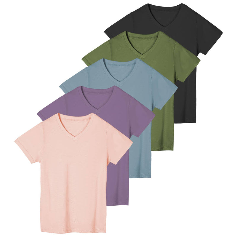 Sexy Basics Women's 5 Pack V Neck T-Shirts | Workout - Activewear - Yoga - Sleep Ultra Soft Stretch Short Sleeve Tops