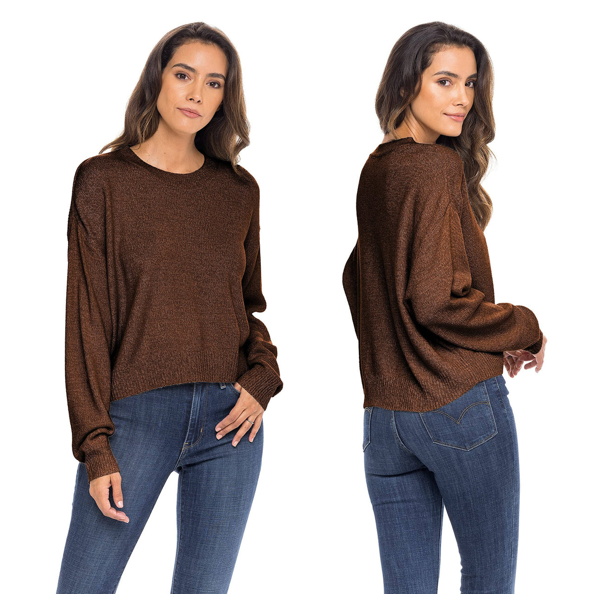 Sexy Basics Women's Long-Sleeve Midweight Cozy Crewneck Sweater | Multi Packs