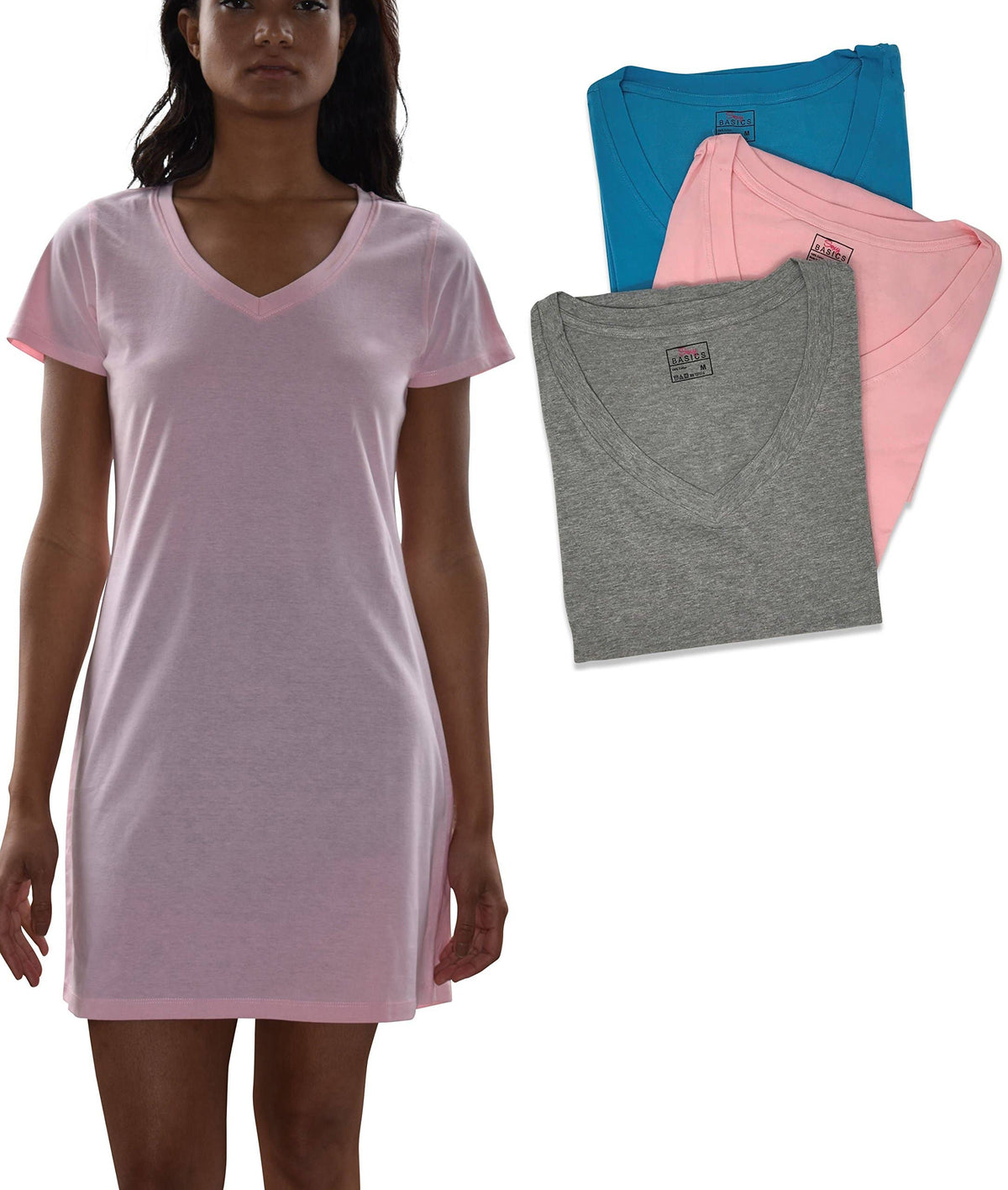 3 Pack Women's Cotton Short Sleeve Long Sleep Shirt