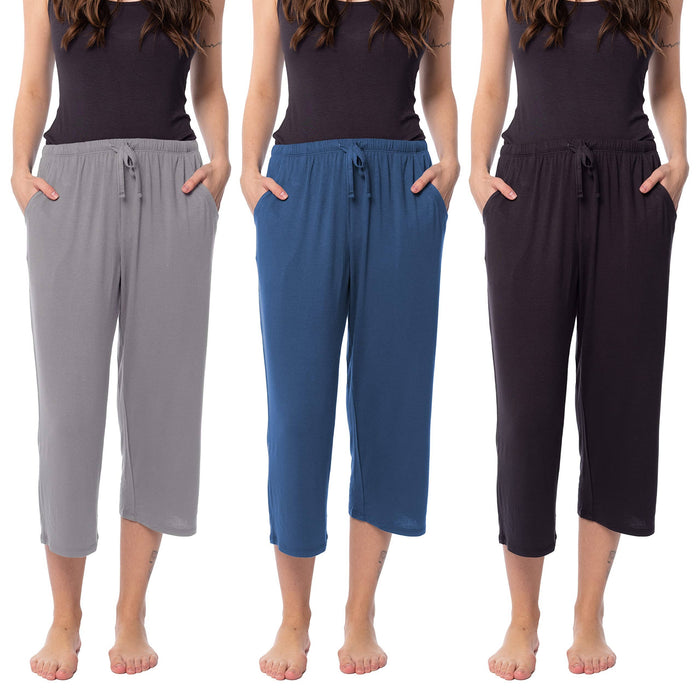 Sexy Basics 24/7 Anywear Women's 3 Pack Relaxed Flowy Capri Cropped Yoga Lounge Pants