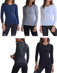 Sexy Basics Women's 5 Pack Casual & Active Basic Cotton Stretch Color Long Sleeve T-Shirt V- Neck Athletic Tops