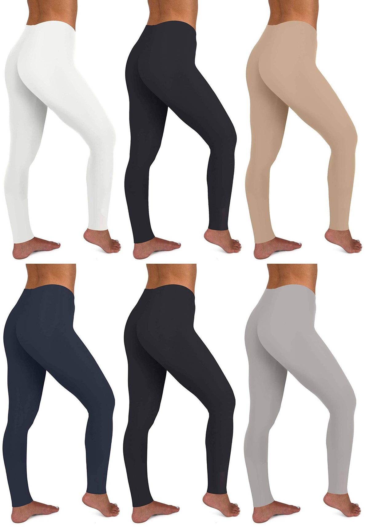 6 Pack Women's Cotton-Spandex Full-Length Leggings