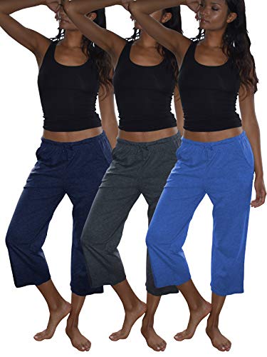 Women's Soft Flex-Cotton Knit Pajama Capri Pants - Pack of 3