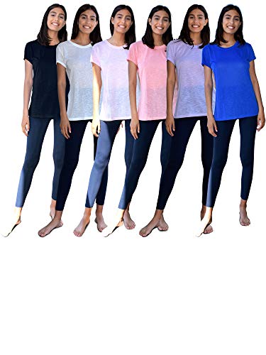 Women's Everyday Flowy Slub Burnout Active Casual Workout Crew T Shirt Tops - 6 Pack