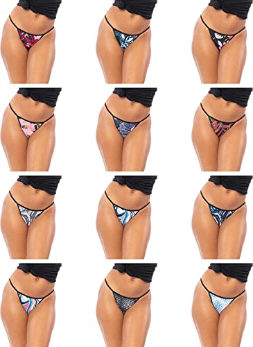 Sexy Basics Women's 12 Pack String Bikini - T-Back Thong Underwear | Buttery Soft No Show Panties