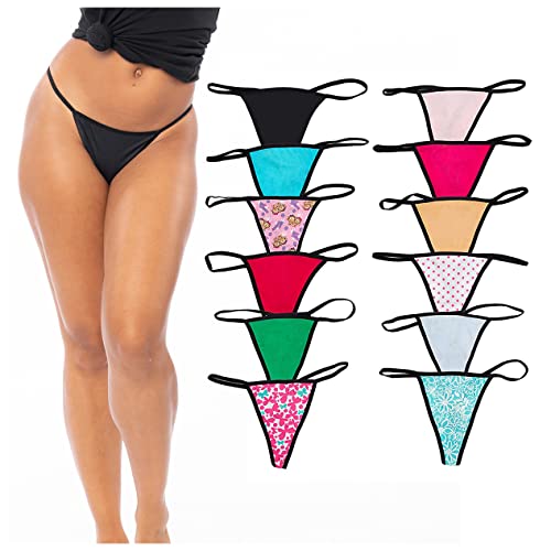 Sexy Basics Women's 12 Pack Sexy String Bikini Thong Underwear