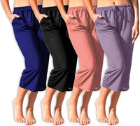 4 Pack Women's Casual Poly-Slub Capri-Length Lounge Pants