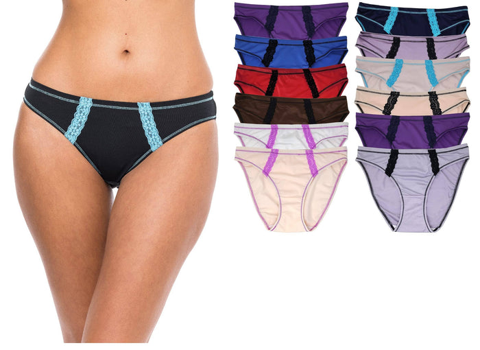 12 Pack Women's Hi-Cut Micro Fiber Stretch Bikini Panties