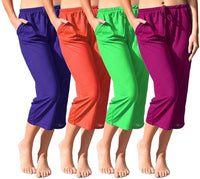 4 Pack Women's Casual Poly-Slub Capri-Length Lounge Pants