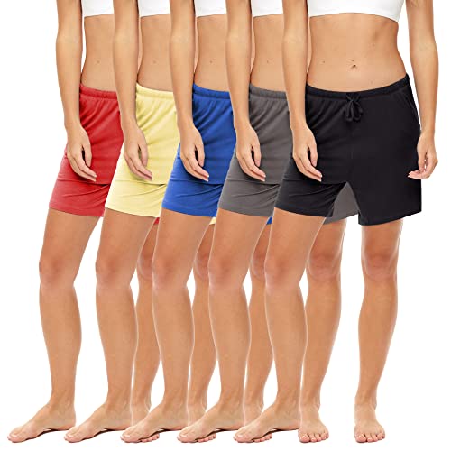 Sexy Basics Women's 5 Pack Anywear Drawstring Super Soft Shorts/Workout Yoga Flowy Casual Lounge Sleep Cotton-Rayon Shorts