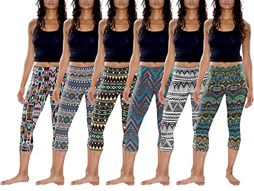 Womens 3 Pack & 6 Pack Buttery Soft Brushed Active Stretch Yoga Cropped Capri Skinny Pant Leggings