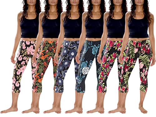 Womens 3 Pack & 6 Pack Buttery Soft Brushed Active Stretch Yoga Cropped Capri Skinny Pant Leggings