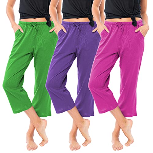 Women's Soft Flex-Cotton Knit Pajama Capri Pants - Pack of 3