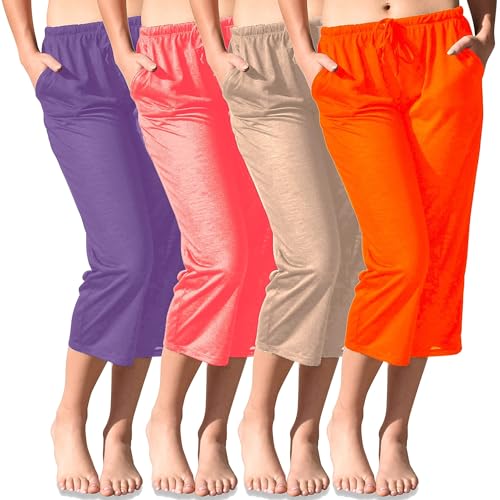 4 Pack Women's Casual Poly-Slub Capri-Length Lounge Pants