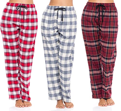 3 Pack Women's Cotton Flannel Plaid Drawstring Lounge Pants