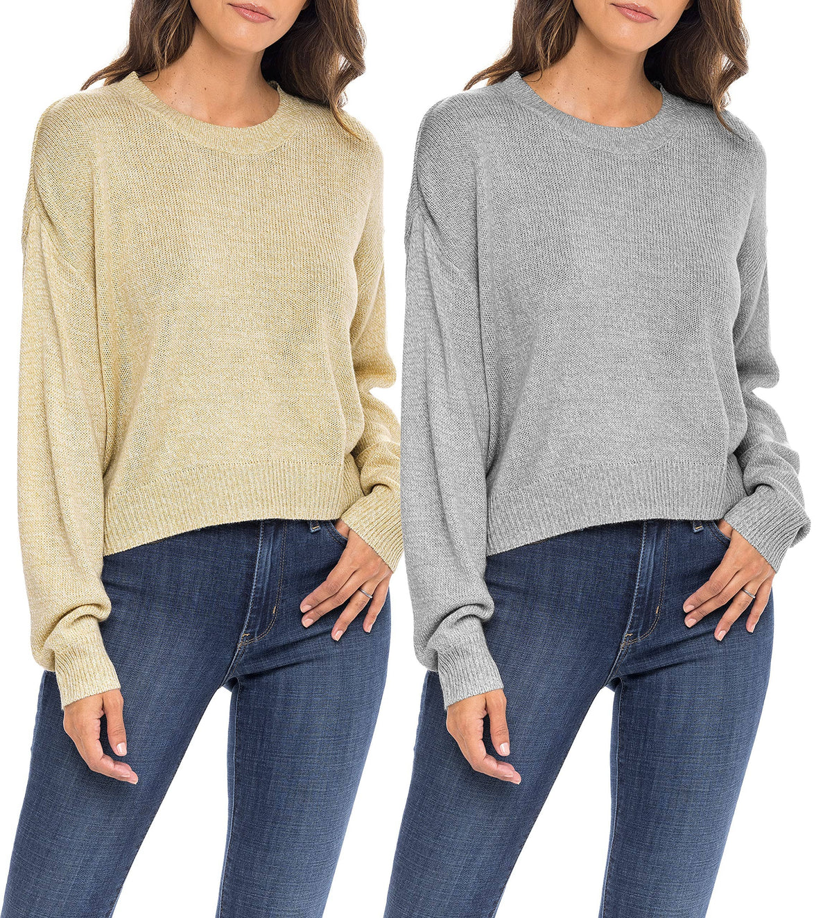 Sexy Basics Women's Long-Sleeve Midweight Cozy Crewneck Sweater | Multi Packs