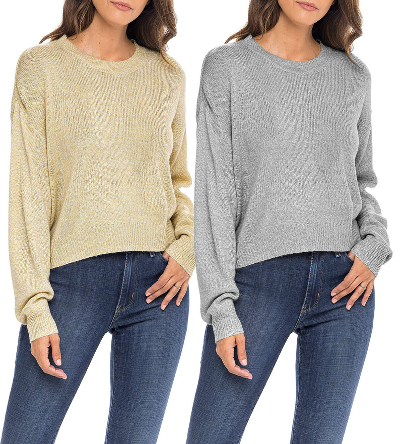 Sexy Basics Women's Long-Sleeve Midweight Cozy Crewneck Sweater | Multi Packs