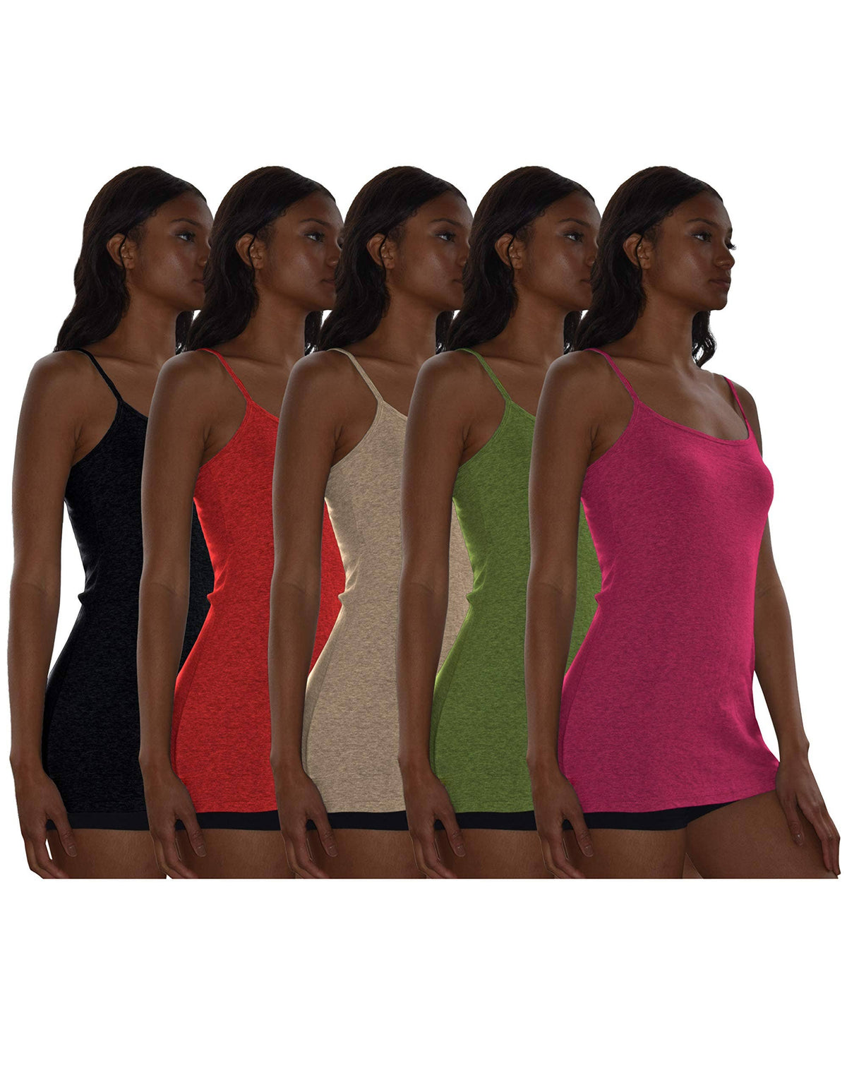 5 Pack Women's Cotton Adjustable Spaghetti Strap Camisole