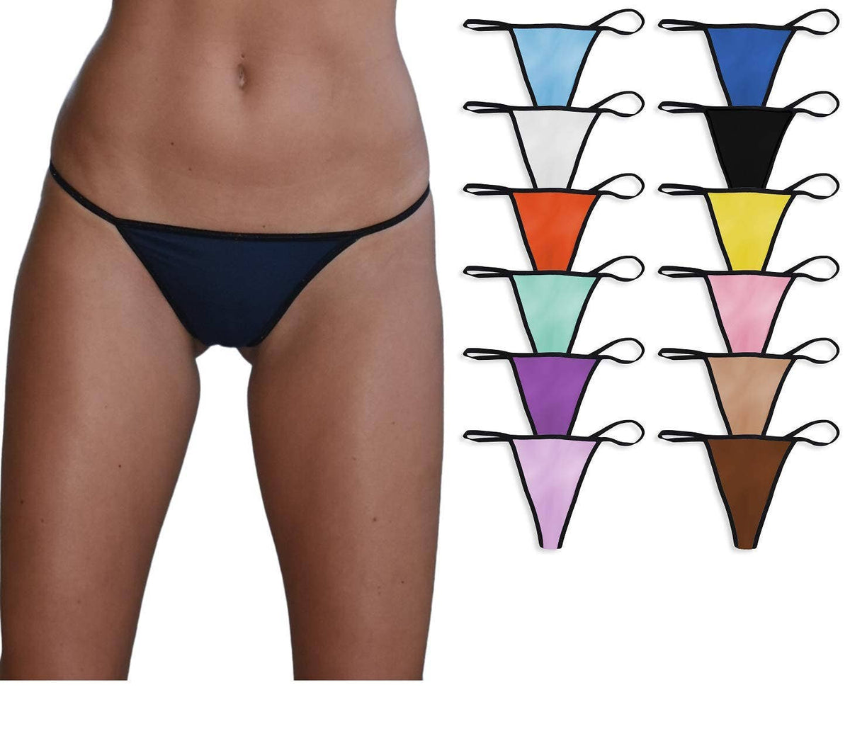 Sexy Basics Women's 12 Pack Ultra-Soft Cotton Stretch G String Bikini T-Back Thong Underwear/No Show Panties