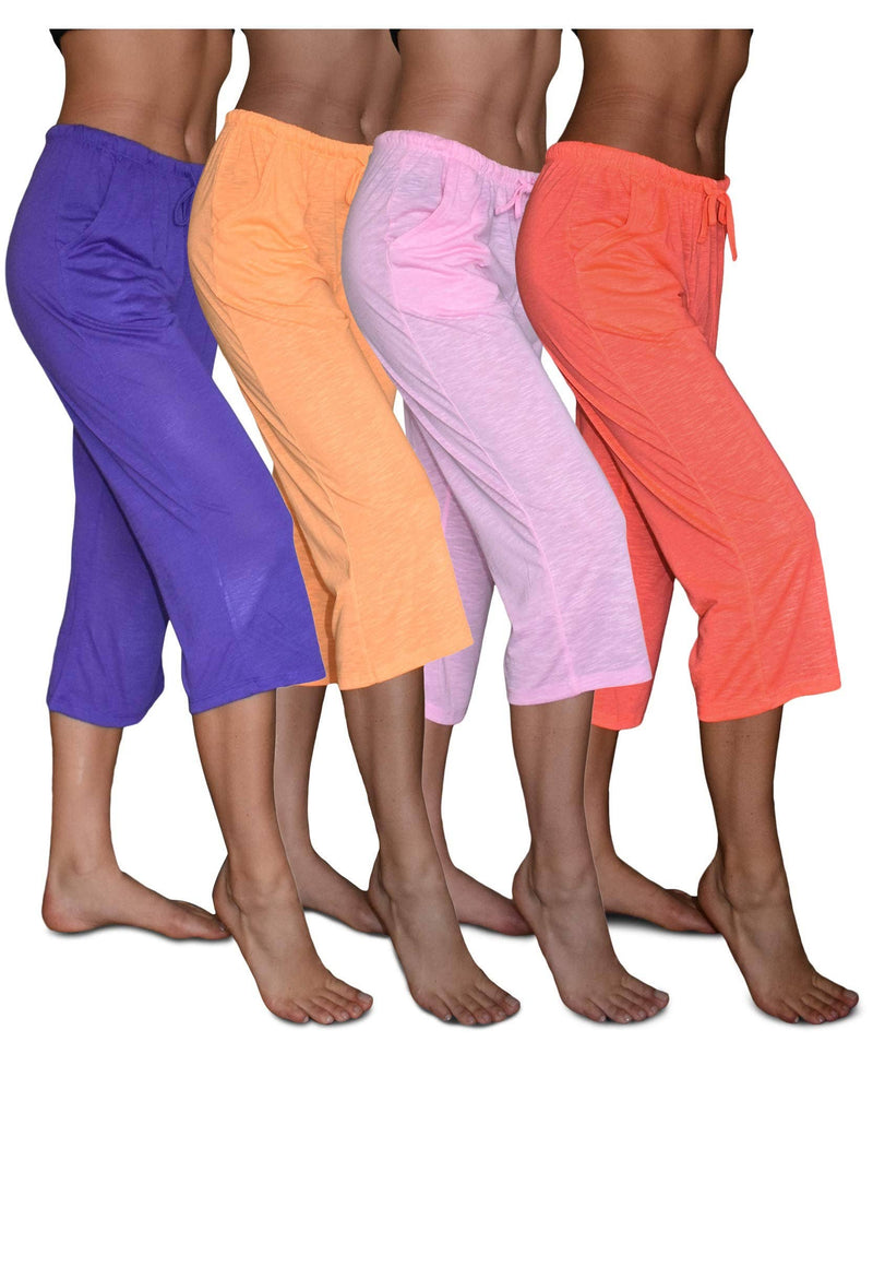 4 Pack Women's Casual Poly-Slub Capri-Length Lounge Pants