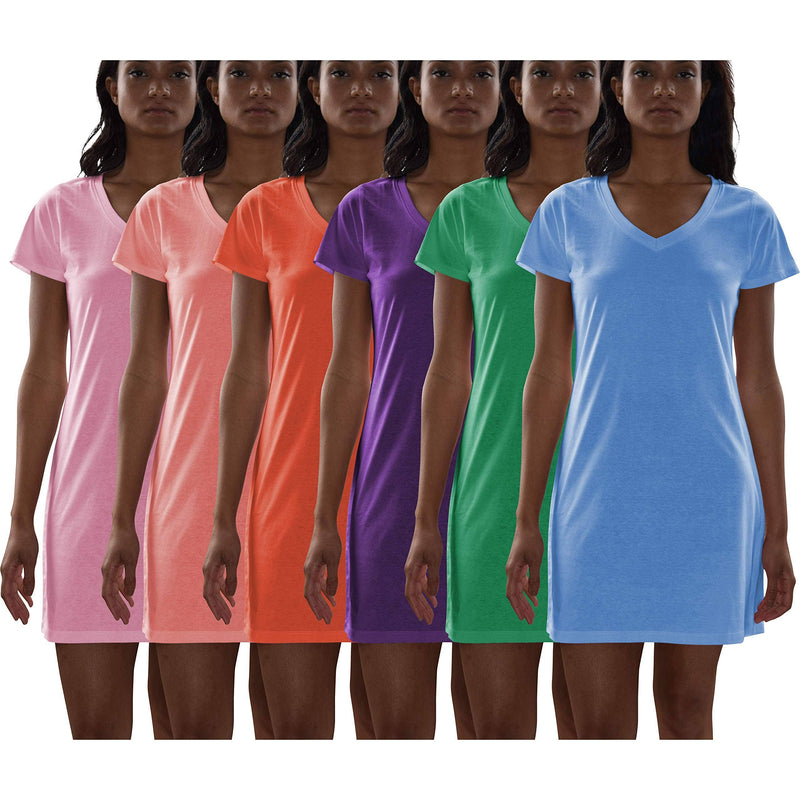 6 Pack Women's Cotton Short Sleeve Long Sleep Shirt