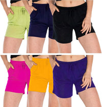 6 Pack Women's Casual Poly-Slub Semi-Sheer Shorts