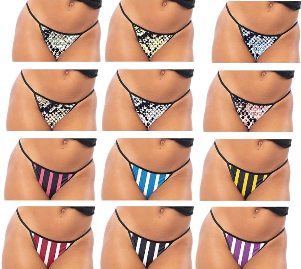 Sexy Basics Women's 12 Pack String Bikini - T-Back Thong Underwear | Buttery Soft No Show Panties