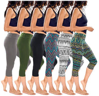 Womens 3 Pack & 6 Pack Buttery Soft Brushed Active Stretch Yoga Cropped Capri Skinny Pant Leggings