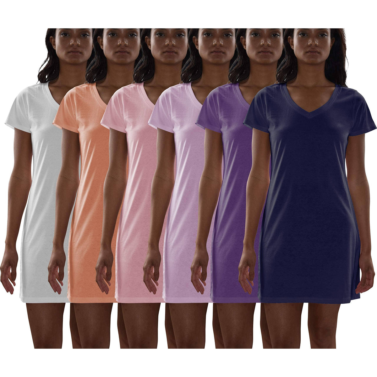 6 Pack Women's Cotton Short Sleeve Long Sleep Shirt