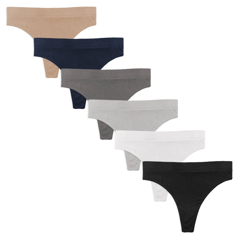 Women's 6-Pack Active Sport Thong Buttery Soft Panties Underwear
