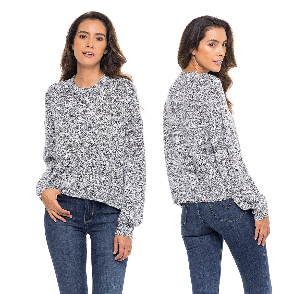 Sexy Basics Women's Long-Sleeve Midweight Cozy Crewneck Sweater | Multi Packs