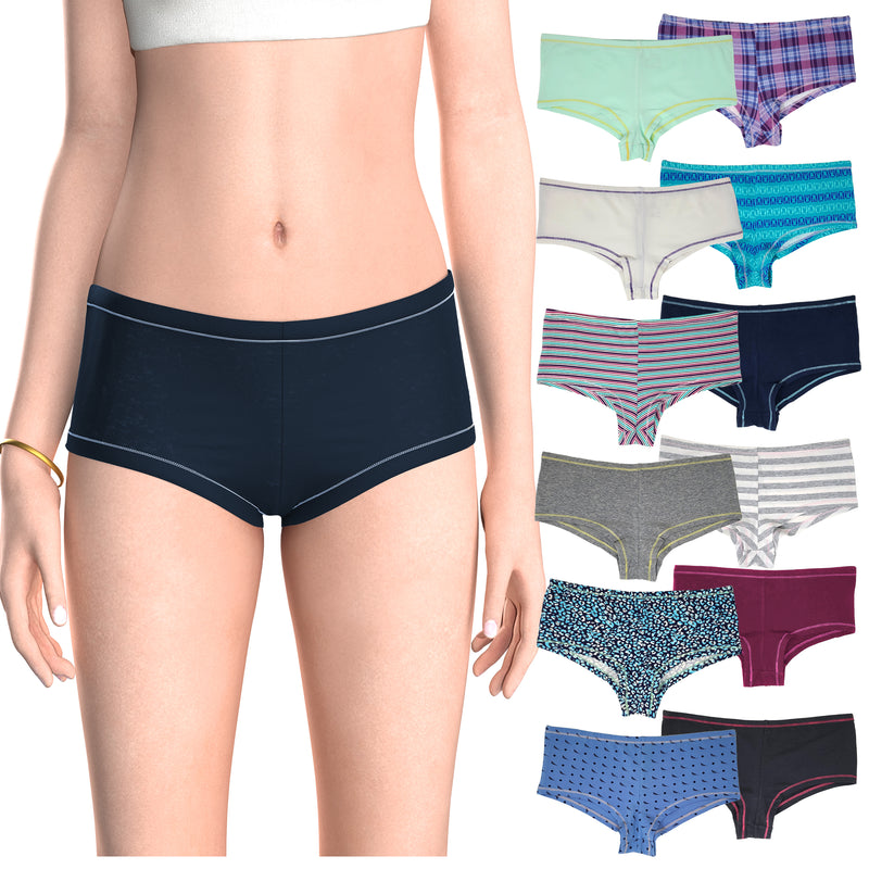 Women's 12-Pack Grab Bag Cotton Spandex Boyshort Briefs