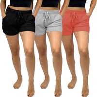 3 Pack Women's Soft Flex Cotton Drawstring Lounge Shorts