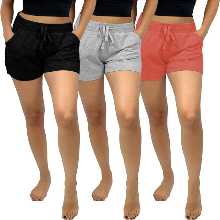 3 Pack Women's Activewear Cotton Drawstring Shorts