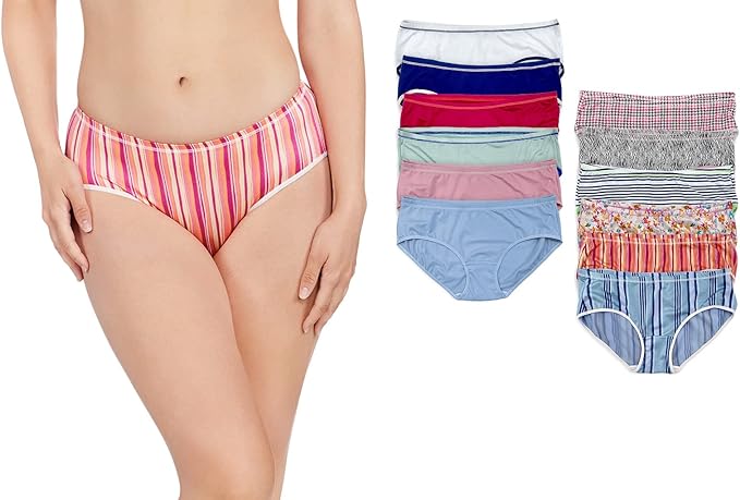 12 Pack Women's Lace Trim Nylon-Spandex Hipster Panties