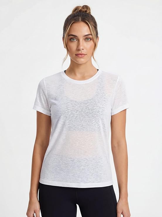 Women's Crew Short Sleeve Semi Sheer Slub Tops