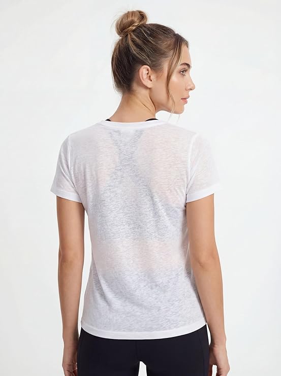 Women's Crew Short Sleeve Semi Sheer Slub Tops