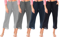 4 Pack Women's Casual Poly-Slub Capri-Length Lounge Pants