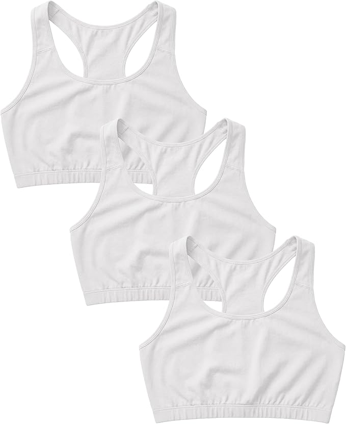 Women's Cotton Spandex Racer Back Bra | 4 Way Stretch Pullover Sport Comfort Bra (Multi-Pack)