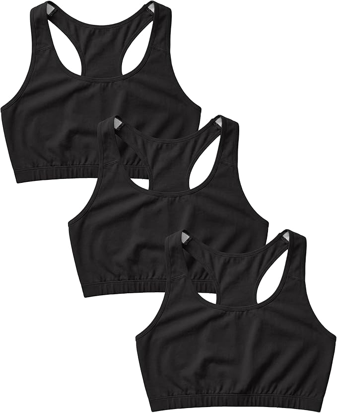 Women's Cotton Spandex Racer Back Bra | 4 Way Stretch Pullover Sport Comfort Bra (Multi-Pack)