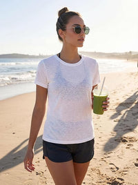 Women's Crew Short Sleeve Semi Sheer Slub Tops