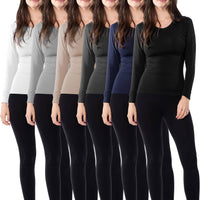 6 Pack Women's Scoop Neck Base Layer Long Sleeve Top