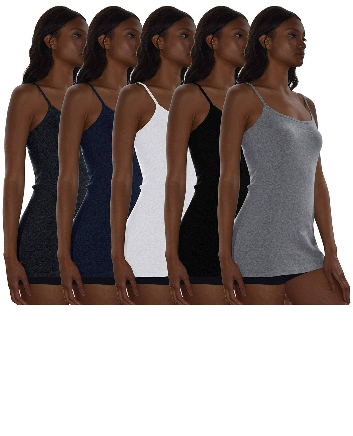 5 Pack Women's Cotton Adjustable Spaghetti Strap Camisole