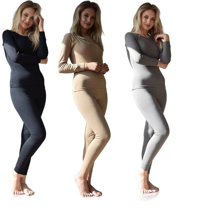 Sexy Basics Women's 3 Set - 6 Piece Mix & Match Base Layer Tops & Pants Thermal Underwear Sets / 100% Cotton