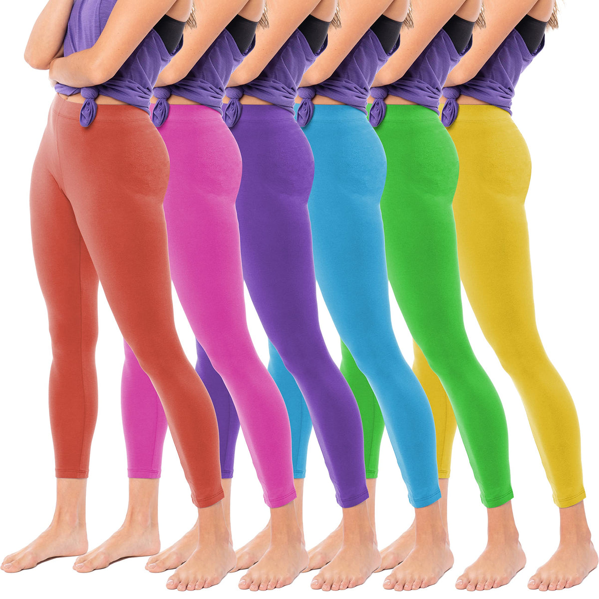 6 Pack Women's Cotton-Spandex Full-Length Leggings