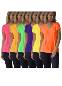 Women's Everyday Flowy Slub Burnout Active Casual Workout V Neck T Shirt Tops- 6 Pack